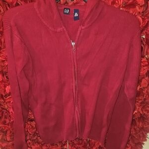 GAP Women's Maroon Red Ribbed Hooded Sweater Jacket Size Xlarge